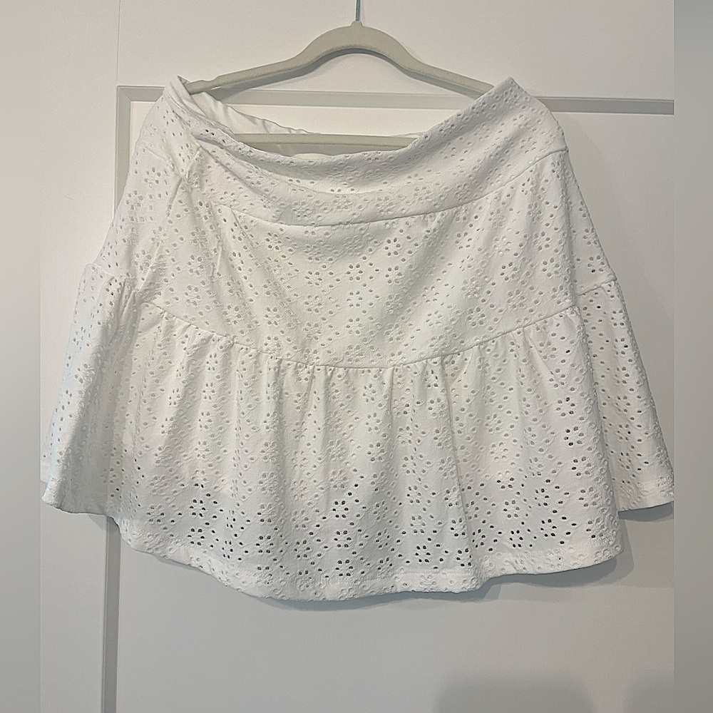 White Floral Print mini skirt with athletic shorts built in